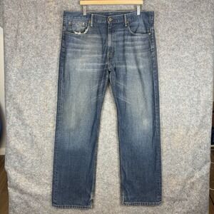 Levis 569 Loose Straight Jeans Mens 38x34 Blue Distressed Baggy Y2K Whiskered